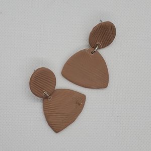 Handmade Clay Earrings Tan with Ridging